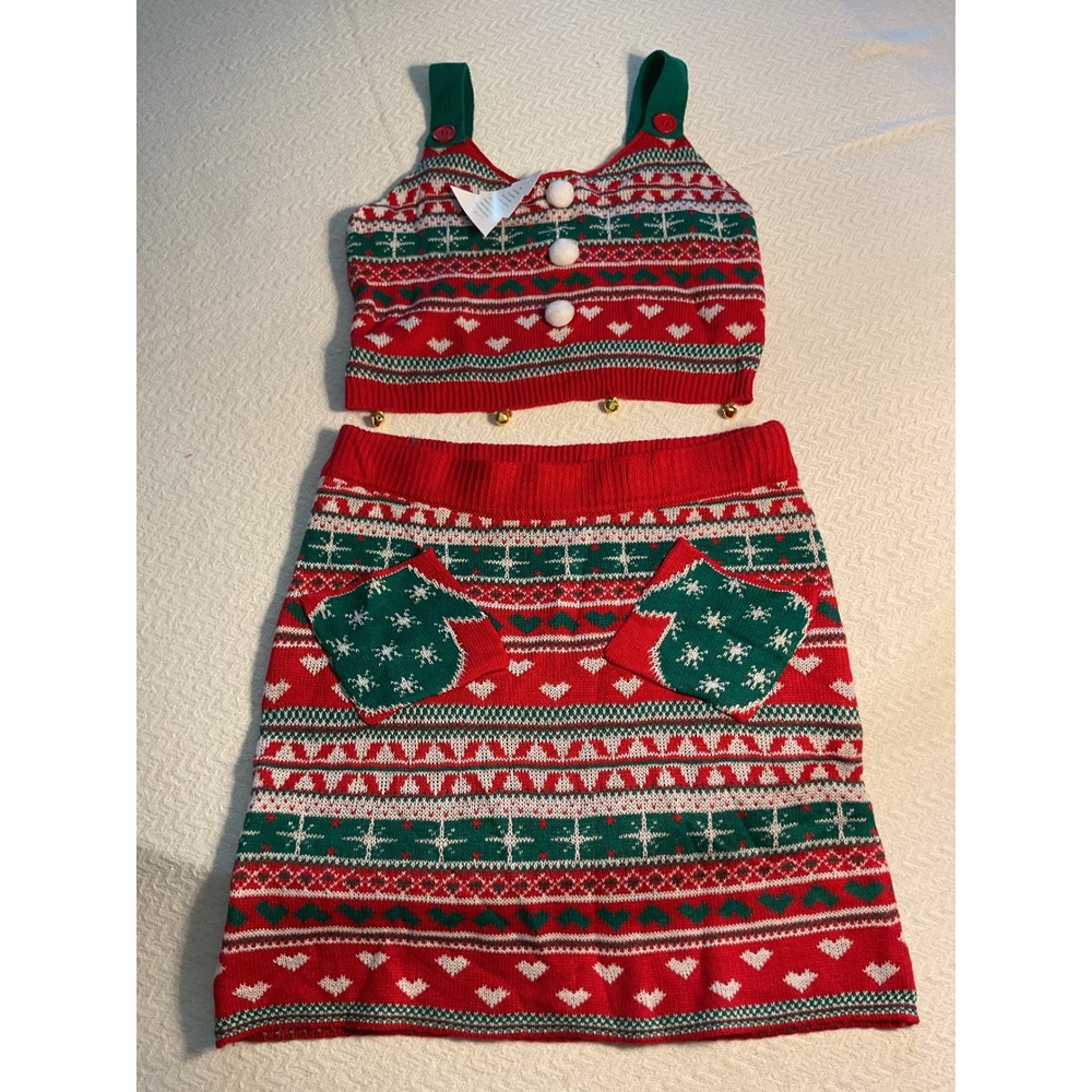 Women's Christmas Sweater Skirt & Top‎ Set Medium Knit Two Piece Bells